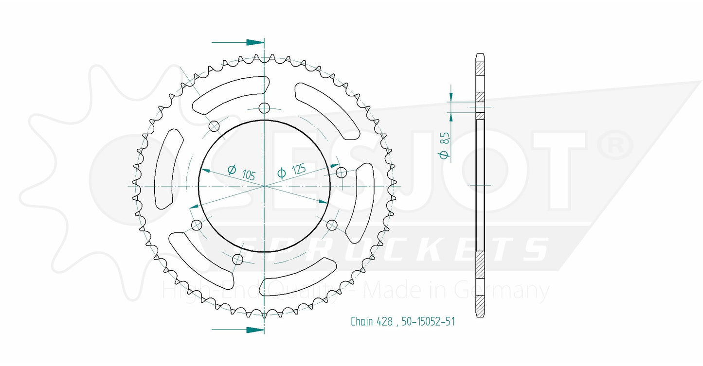 Couronne Acier 51 Dents - Pas 428 - Similaire JTR1134