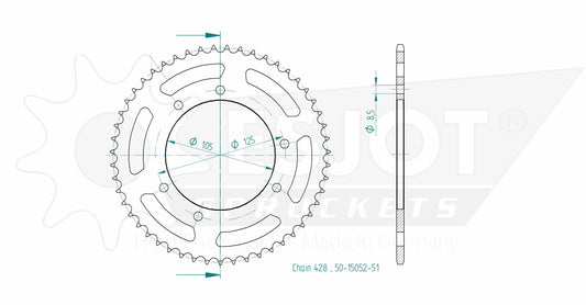 Couronne Acier 51 Dents - Pas 428 - Similaire JTR1134