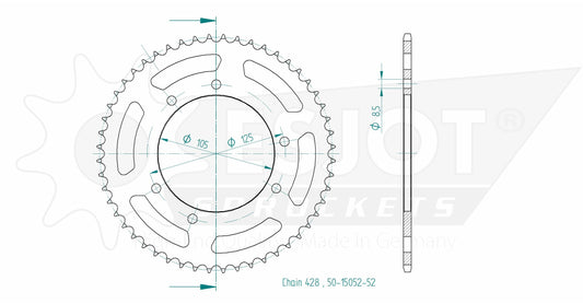 Couronne Acier 52 Dents - Pas 428 - Similaire JTR1134