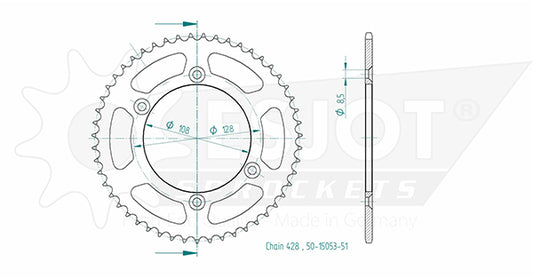 Couronne Acier 51 Dents - Pas 428 - Similaire JTR797