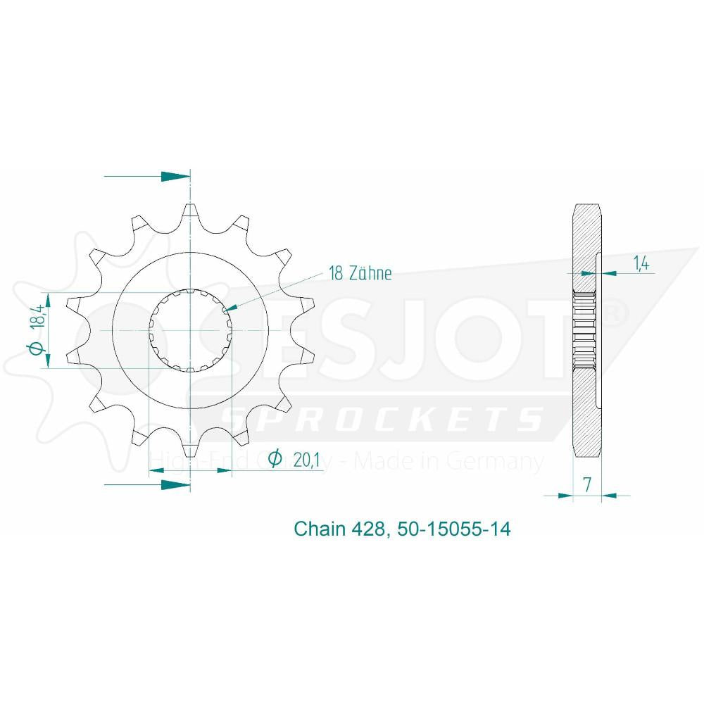 Pignon 14 Dents - Pas 428 - Similaire JTF785