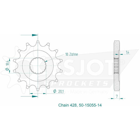 Pignon 14 Dents - Pas 428 - Similaire JTF785