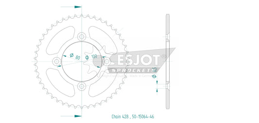 Couronne Acier 46 Dents - Pas 428 - Similaire JTR1204