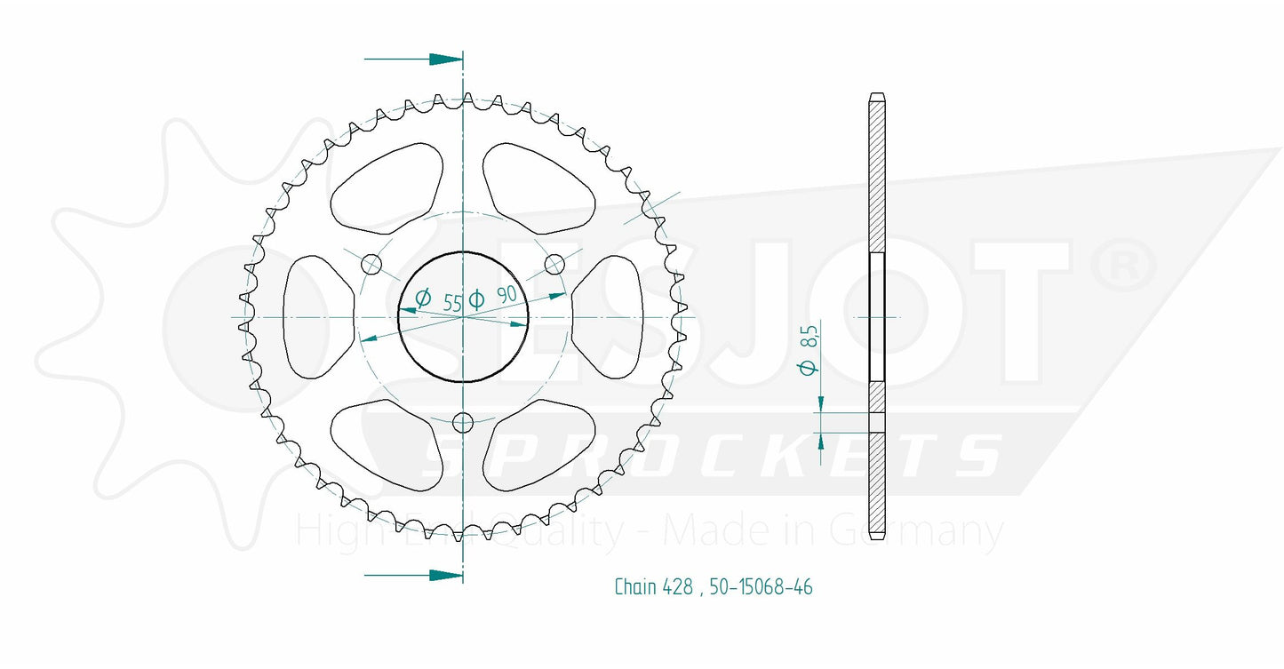 Couronne Acier 46 Dents - Pas 428 - Similaire JTR1081