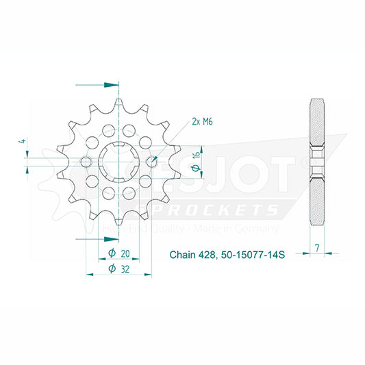 Pignon Ultralight 14 Dents - Pas 428 - Similaire JTF1425