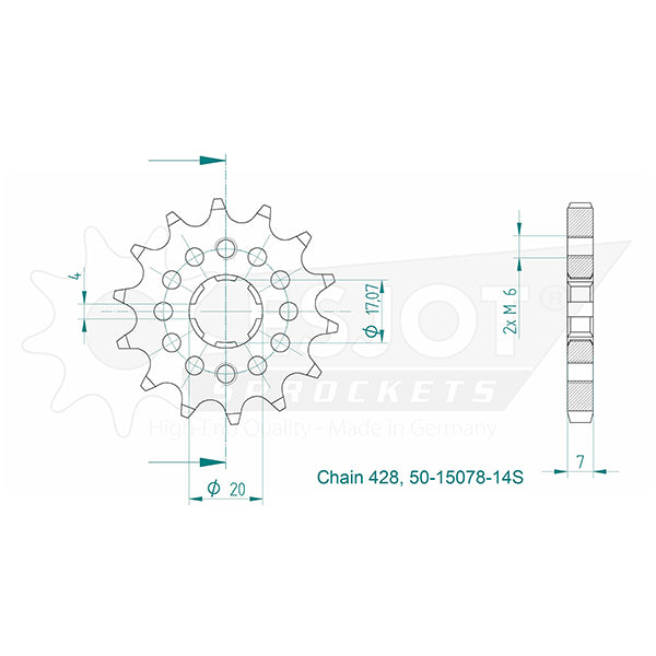 Pignon Ultralight 14 Dents - Pas 428