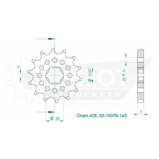 Pignon Ultralight 14 Dents - Pas 428