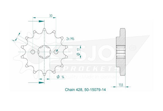 Pignon 14 Dents - Pas 428 - Similaire JTF783