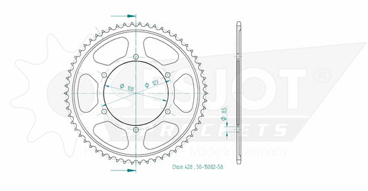 Couronne Acier 58 Dents - Pas 428 - Similaire JTR25