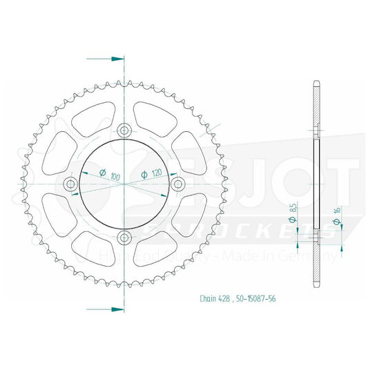 Couronne Acier 56 Dents - Pas 428 - Similaire JTR1140
