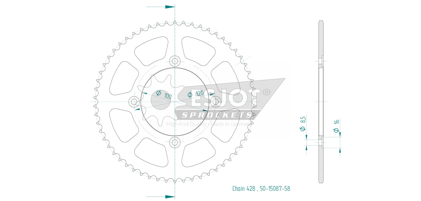 Couronne Acier 58 Dents - Pas 428 - Similaire JTR1140