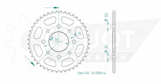 Couronne Acier 44 Dents - Pas 428 - Similaire JTR1221