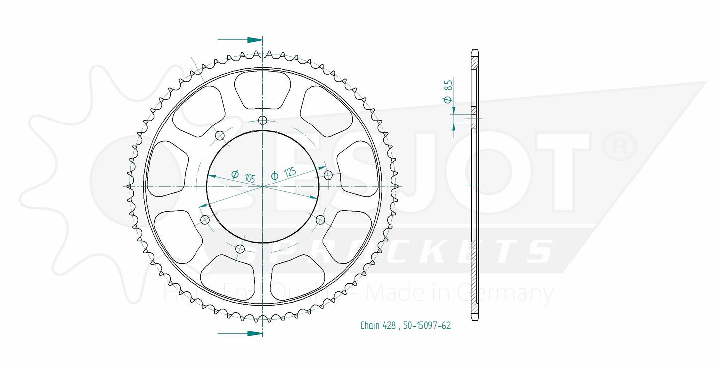 Couronne Acier 62 Dents - Pas 428 - Similaire JTR1135
