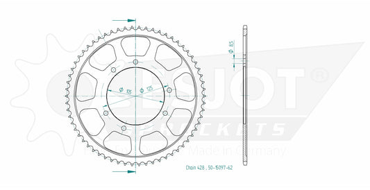 Couronne Acier 62 Dents - Pas 428 - Similaire JTR1135