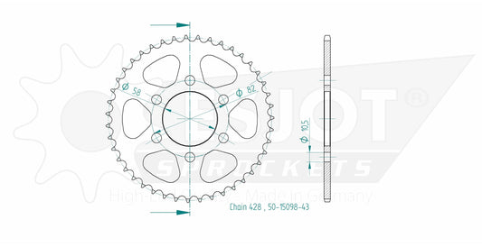 Couronne Acier 43 Dents - Pas 428 - Similaire JTR1010