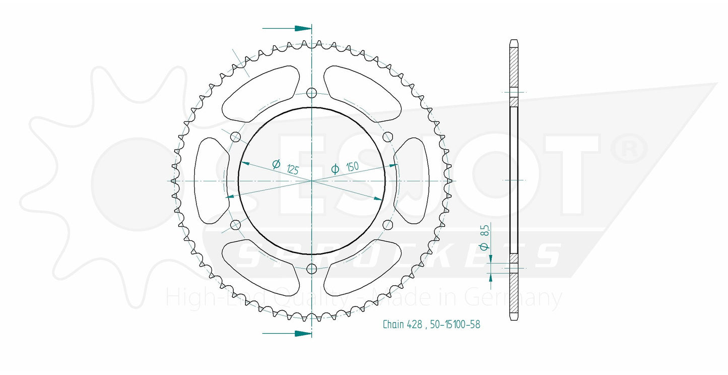 Couronne Acier 58 Dents - Pas 428