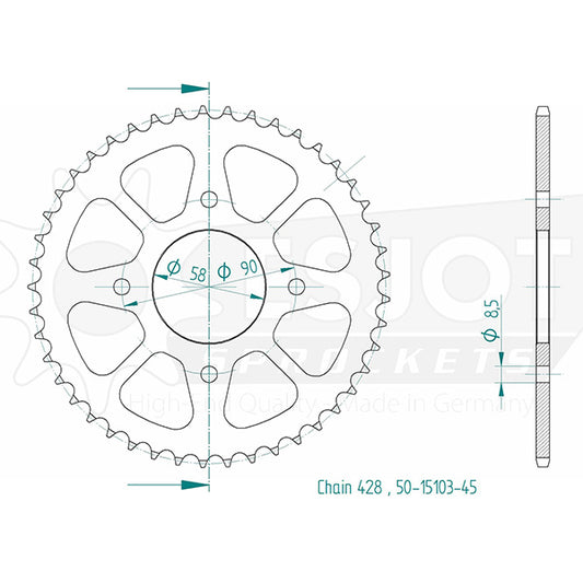 Couronne Acier 45 Dents - Pas 428 - Similaire JTR803