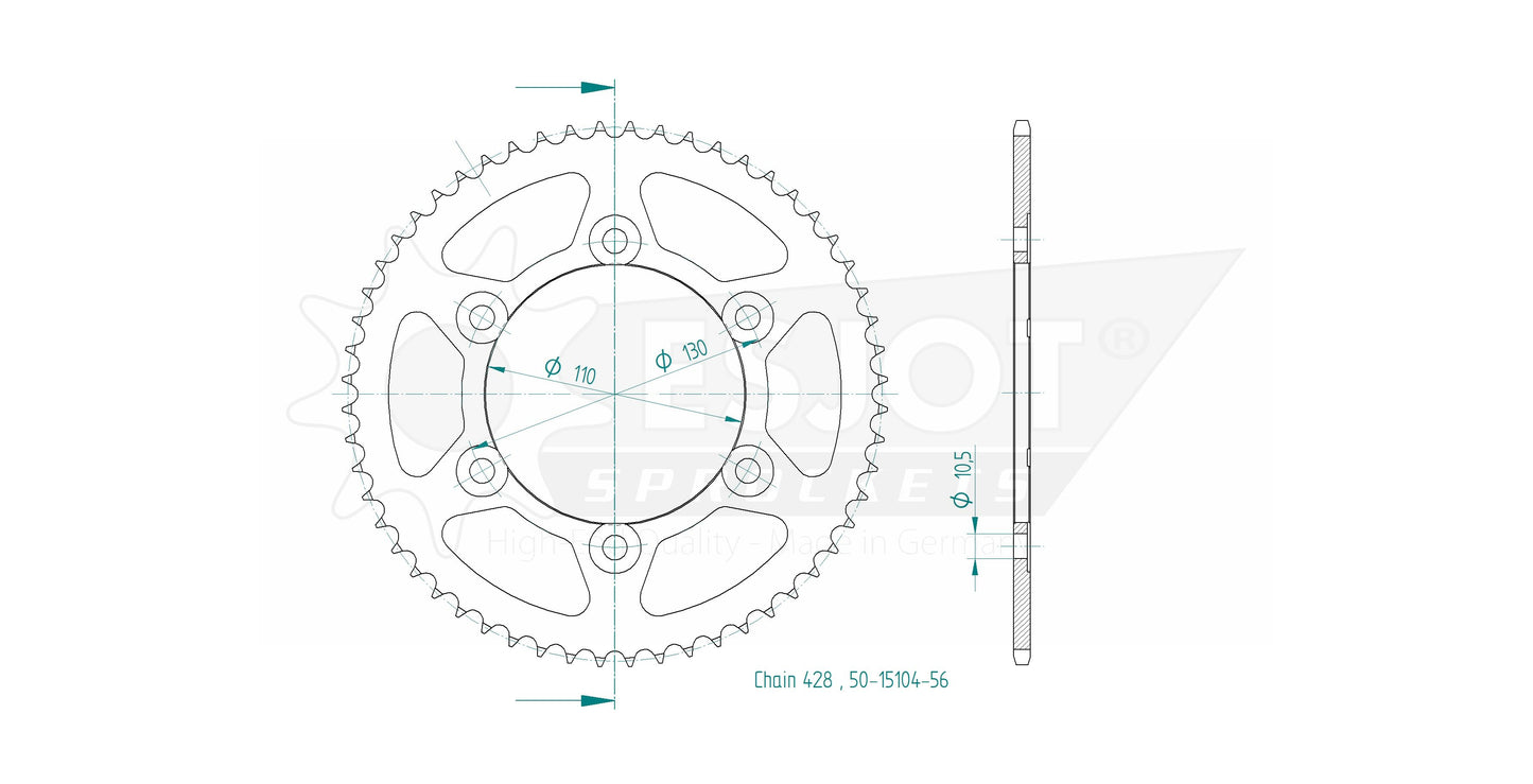 Couronne Acier 56 Dents - Pas 428 - Similaire JTR1494