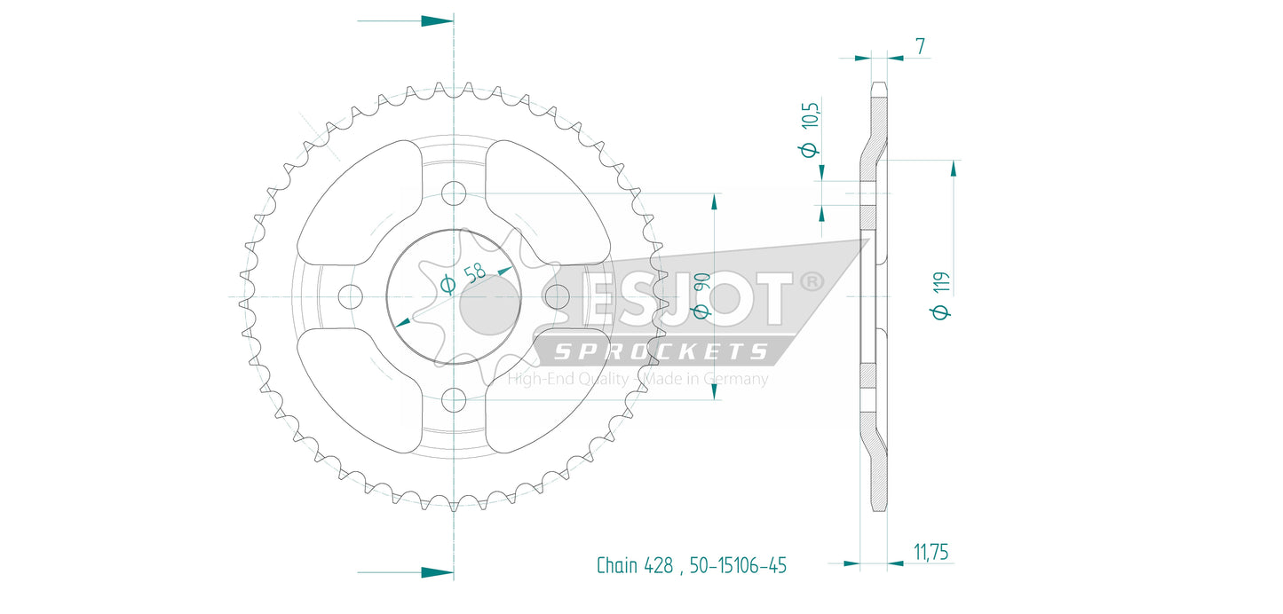 Couronne Acier 45 Dents - Pas 428