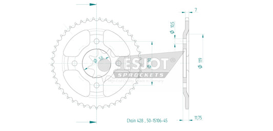 Couronne Acier 45 Dents - Pas 428
