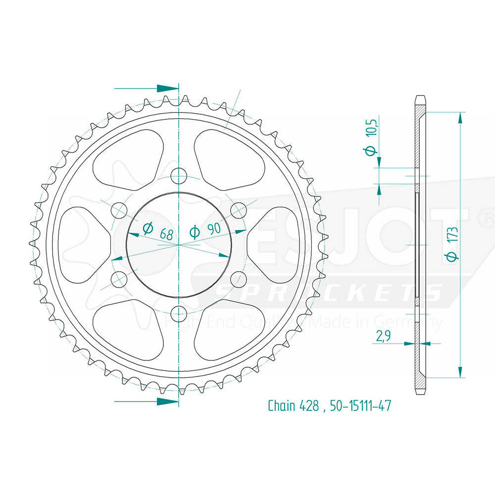 Couronne Acier 47 Dents - Pas 428 - Similaire JTR1222