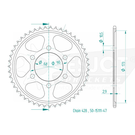 Couronne Acier 47 Dents - Pas 428 - Similaire JTR1222
