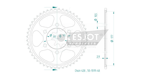 Couronne Acier 48 Dents - Pas 428 - Similaire JTR1222