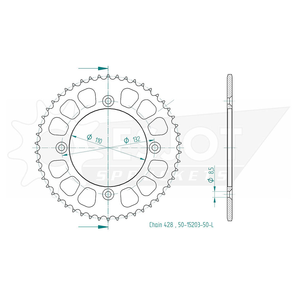 Couronne Acier Ultralight 50 Dents - Pas 428 - Similaire JTR895