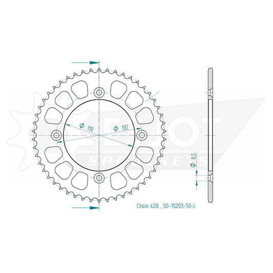Couronne Acier Ultralight 50 Dents - Pas 428 - Similaire JTR895