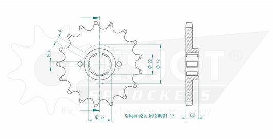 Pignon 17 Dents - Pas 525 - Similaire JTF291