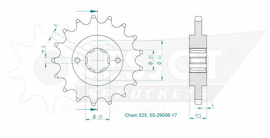 Pignon 17 Dents - Pas 525 - Similaire JTF294