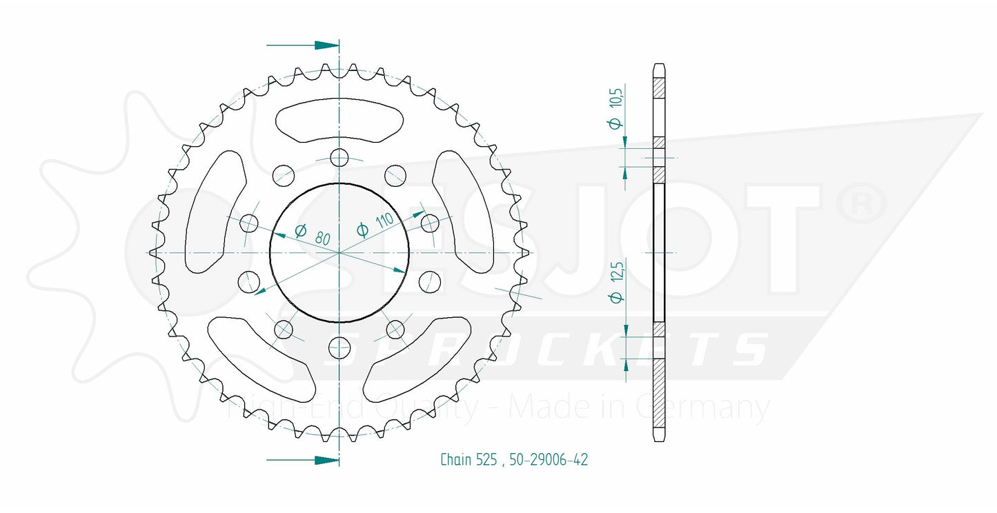 Couronne Acier 42 Dents - Pas 525 - Similaire JTR1332