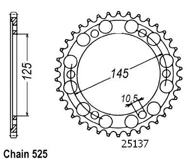 Couronne Acier 44 Dents - Pas 525 - Similaire JTR867