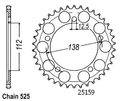 Couronne Acier 44 Dents - Pas 525 - Similaire JTR1304
