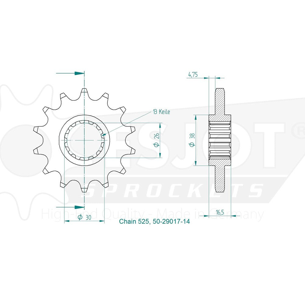 Pignon 14 Dents - Pas 525 - Similaire JTF1370