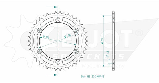 Couronne Acier 42 Dents - Pas 525 - Similaire JTR1791