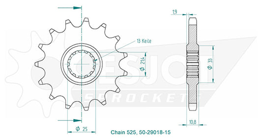 Pignon 15 Dents - Pas 525 - Similaire JTF1586