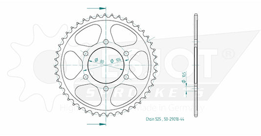Couronne Acier 44 Dents - Pas 525 - Similaire JTR1489