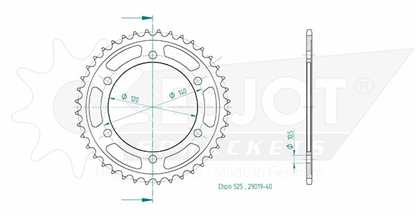 Couronne Acier 40 Dents - Pas 525 - Similaire JTR498