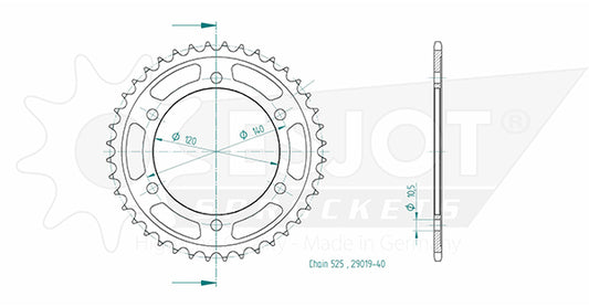 Couronne Acier 40 Dents - Pas 525 - Similaire JTR498