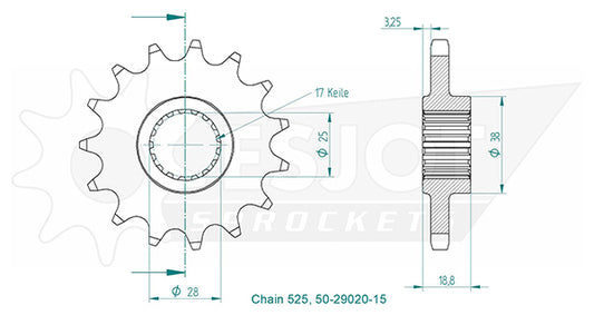 Pignon 15 Dents - Pas 525 - Similaire JTF704