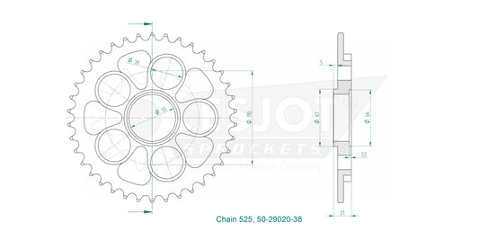 Couronne Acier 38 Dents - Pas 525 - Similaire JTR752