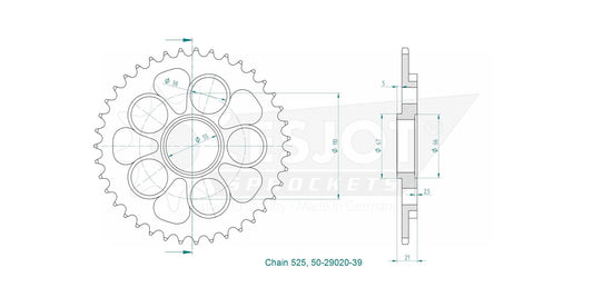 Couronne Acier 39 Dents - Pas 525 - Similaire JTR752