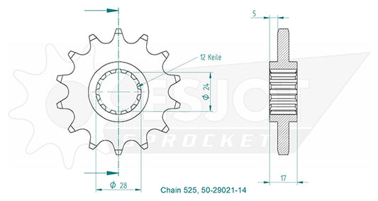 Pignon 14 Dents - Pas 525 - Similaire JTF1371