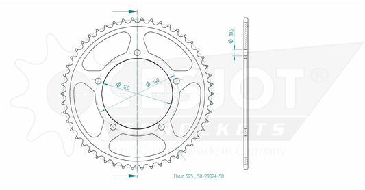 Couronne Acier 50 Dents - Pas 525 - Similaire JTR1792