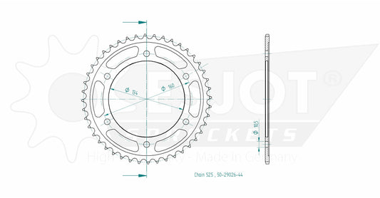 Couronne Acier 44 Dents - Pas 525 - Similaire JTR1307