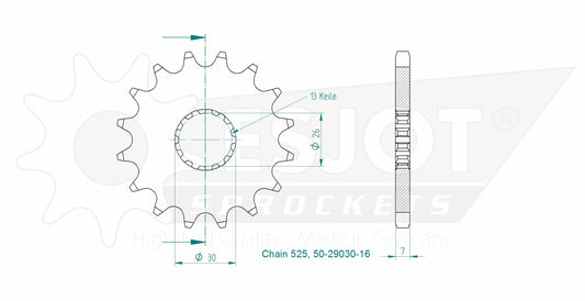 Pignon 16 Dents - Pas 525 - Similaire JTF1183