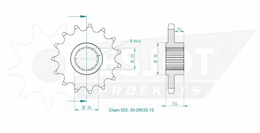 Pignon 15 Dents - Pas 525 - Similaire JTF709