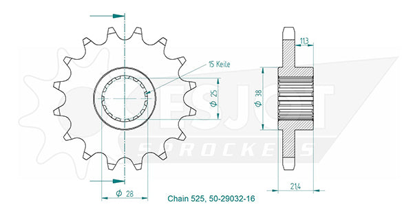 Pignon 16 Dents - Pas 525 - Similaire JTF709