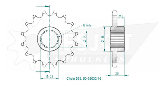 Pignon 16 Dents - Pas 525 - Similaire JTF709
